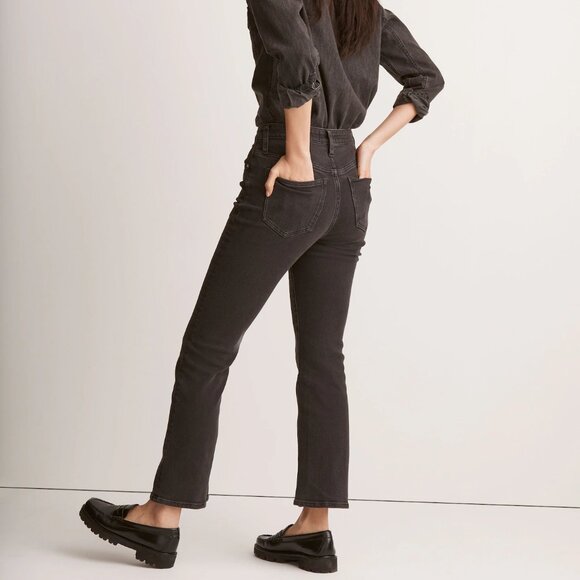 Madewell Tall Kick Out Crop Flare Magic Pockets Jeans Pant Starkey Wash Dark 26T - Picture 2 of 9